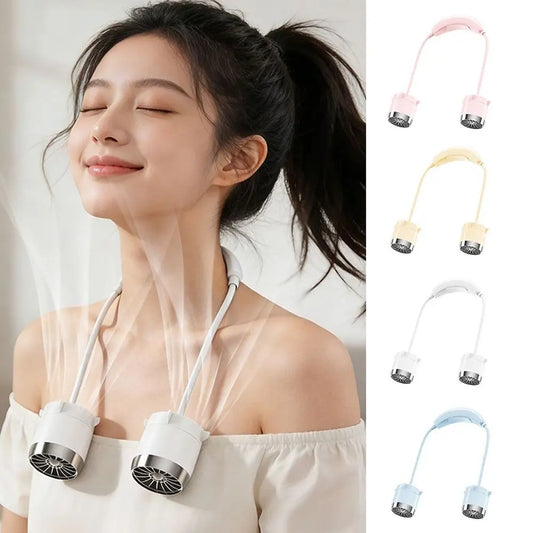 Low Noise Hanging Neck Fan USB Rechargeable 360° Bendable Neck Electric Fan Foldable Hands-Free Around Neck Cooler