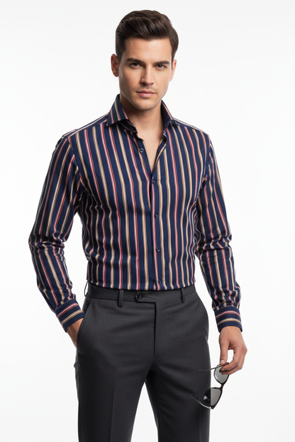 Hawes & Curtis York Slim Fit Multicolour Stripe Shirt on model