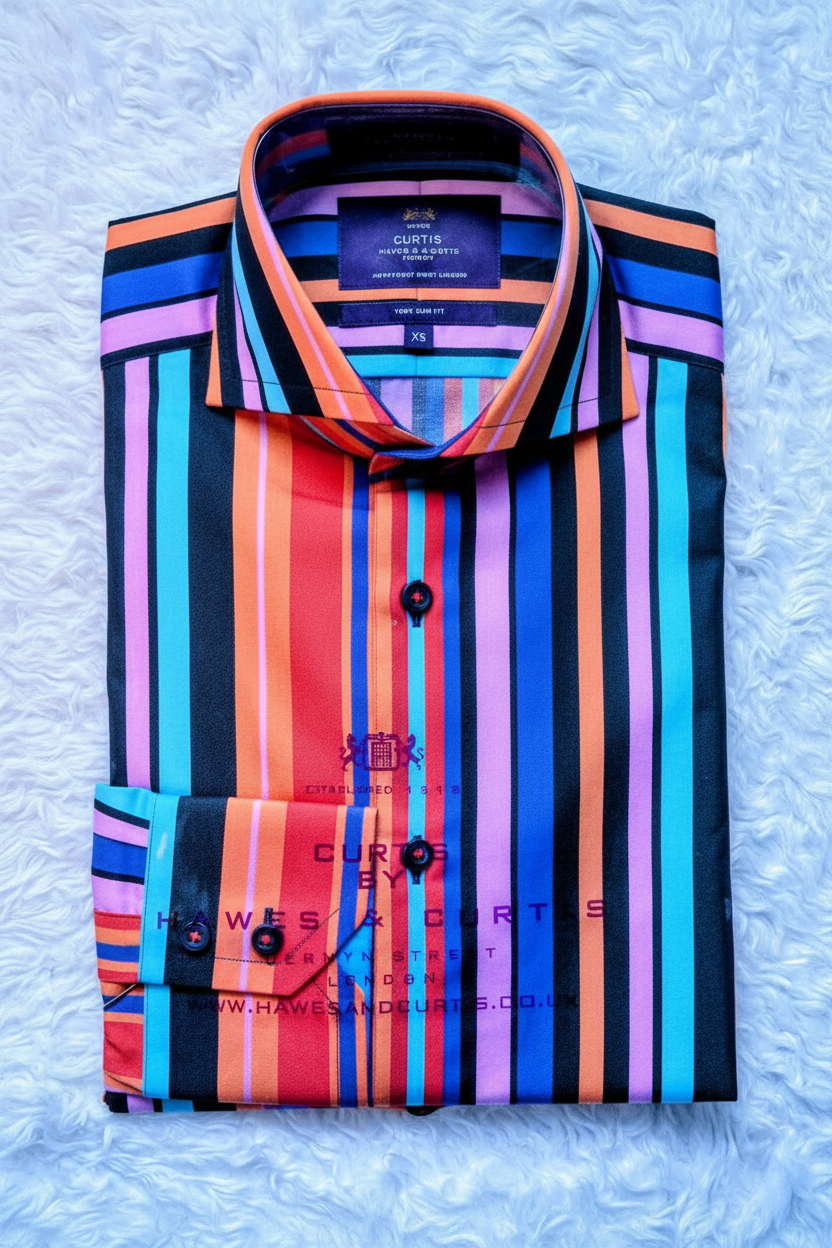 Curtis by Hawes & Curtis York Slim Fit Multicolour Stripe Shirt folded
