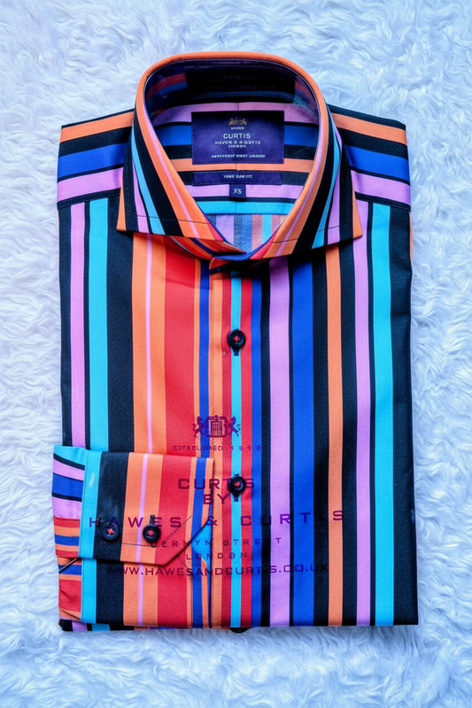 Curtis by Hawes & Curtis York Slim Fit Multicolour Stripe Shirt folded