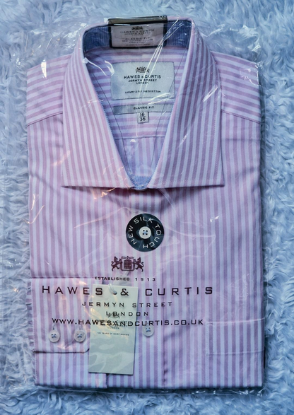Hawes & Curtis Classic Fit Shirt — Pink & White Stripe